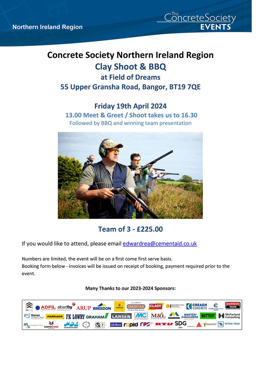 The Concrete Society Northern Ireland Region - Clay Shoot & BBQ 19 April 2024, Field of Dreams, Bangor tinyurl.com/ms8c969c #concrete #construction #social #networking