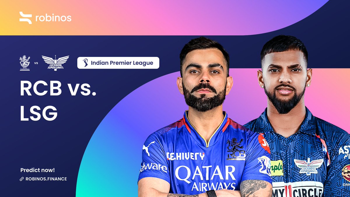 Excited for the upcoming clash between Royal Challengers Bangalore and Lucknow Super Giants in #IPL2024! RCB aims to climb up the standings, while LSG looks to maintain their momentum. 🔥 Let us know what you think by predicting at: robinos.finance/events/versus Game time: 14:00 UTC