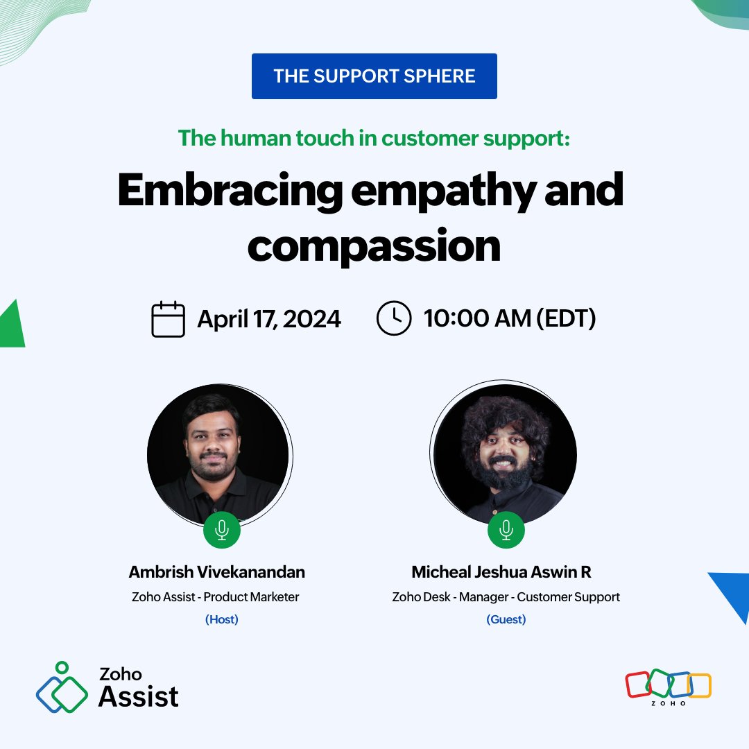 🚨Podcast Alert Experience the difference of empathy-driven customer support– where personalized interactions create lasting connections, enhancing satisfaction and loyalty. ✨🔗Register here: zurl.co/ZRiC #zoho #podcast #podcastalert #supportsphere #zohoassist