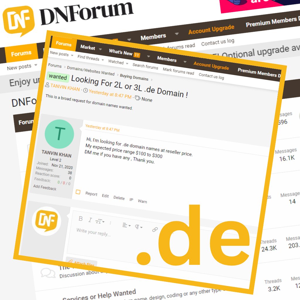 DNForum's tweet photo. 🔔 Have 2L or 3L .de domains you're ready to part with? A member on our forum is on the lookout to buy within a $100-$300 range. Might be the perfect match for your domain offers!
🔗 https://t.co/WFaosvDpXh
#Domains #DEdomains https://t.co/605Jj0jbIT