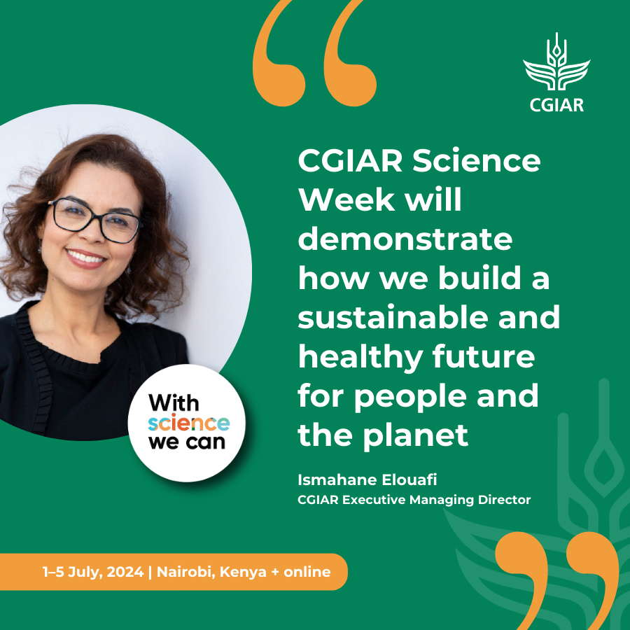 ✅Get ready for the inaugural #CGIARScienceWeek, 1–5 July 2024, in Nairobi, Kenya! Experience the future of agricultural research through dynamic expositions, panel discussions, and CGIAR tours.

🔗on.cgiar.org/49e0KZs

#OneCGIAR #WithScienceWeCan