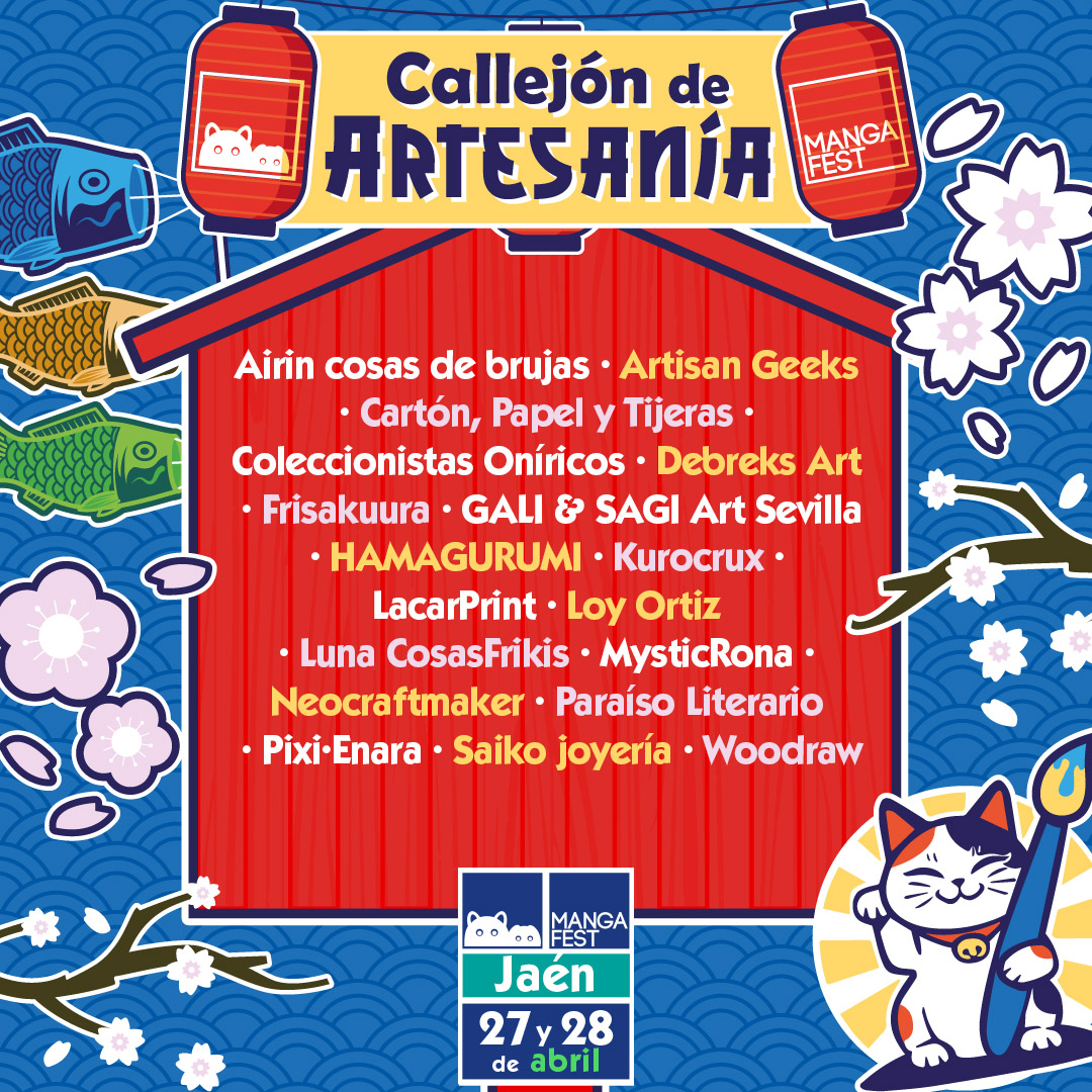 🎨 Ya están aquí l@s artistas y artesan@s que acudirán a #Mangafest24 #Jaén 🎨

Puedes consultar la lista completa en nuestra web y saber más sobre ell@s

Hazte con tu entrada 🔥

📅 27 y 28 de abril
📍 IFEJA (Jaén)
💻 mangafest.es/jaen/2024/noti…