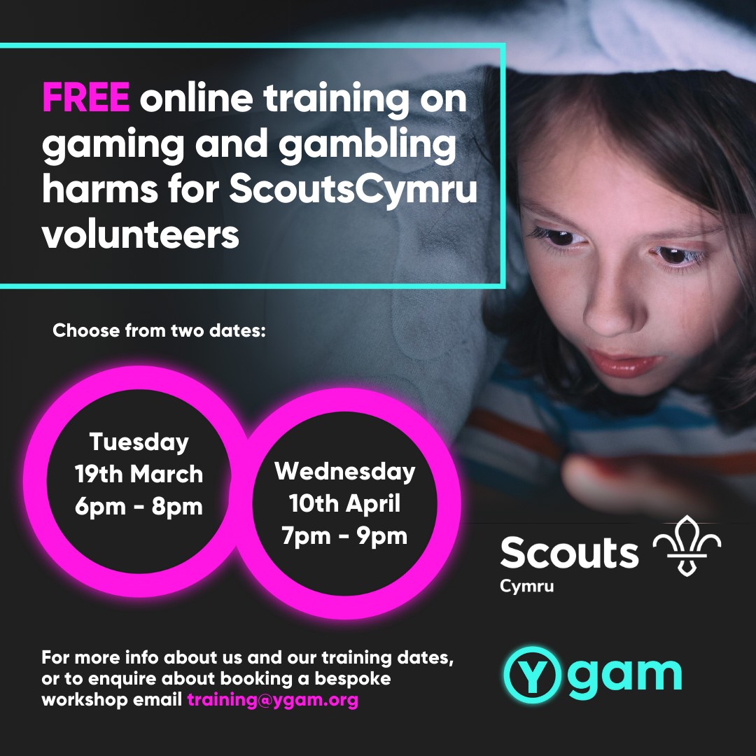 Could you tell if a young person was experiencing gambling or gaming harm? ScoutsCymru is working with Ygam to offer free training courses and resources for Scouting volunteers in Wales. Find out more here: tinyurl.com/49cnmtz6