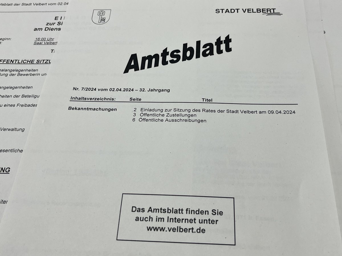 stadt_velbert's tweet photo. Das #Amtsblatt Nr.07/2024 ist veröffentlicht. Es kann online eingesehen werden: https://t.co/SMrLOPDMf3 https://t.co/QKTqSk1W27
