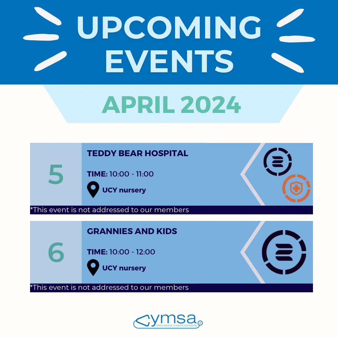 CyMSAmed's tweet photo. ❗️Upcoming events for April❗️
Mark your calendars and stay tuned for more!
#cymsa #cymsamed https://t.co/ZGNRru4PpO
