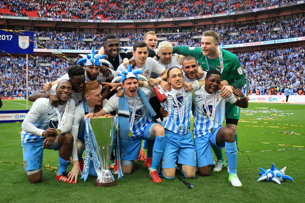 Coventry_City's tweet photo. #OTD in 2017, the Sky Blues lifted the Checkatrade Trophy at Wembley! 🏆 #PUSB https://t.co/wjkEObAubd