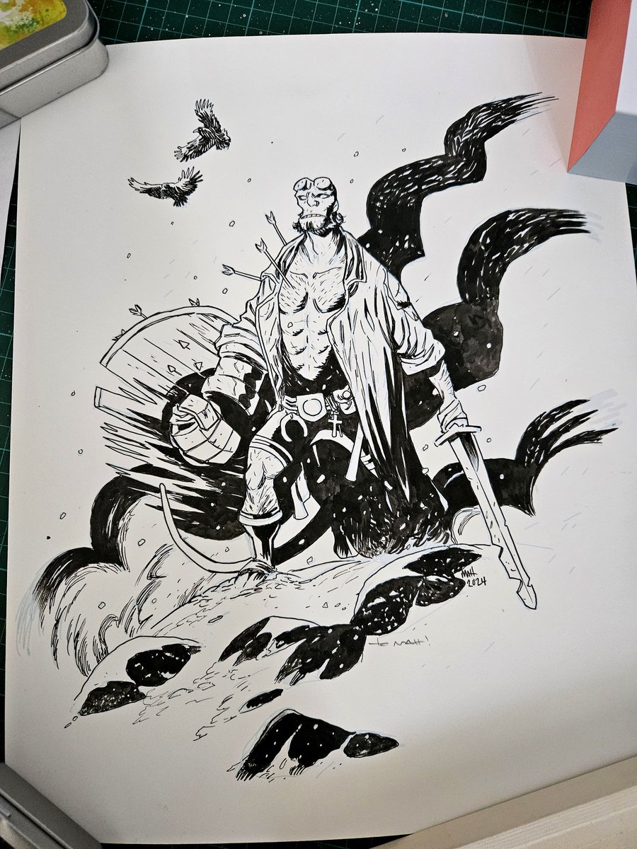 Received this amazing Hellboy art in the mail today from @BarbarianLord. Thanks so much, Matt! Today was a difficult day for a number of reasons, and opening this just felt really nice.