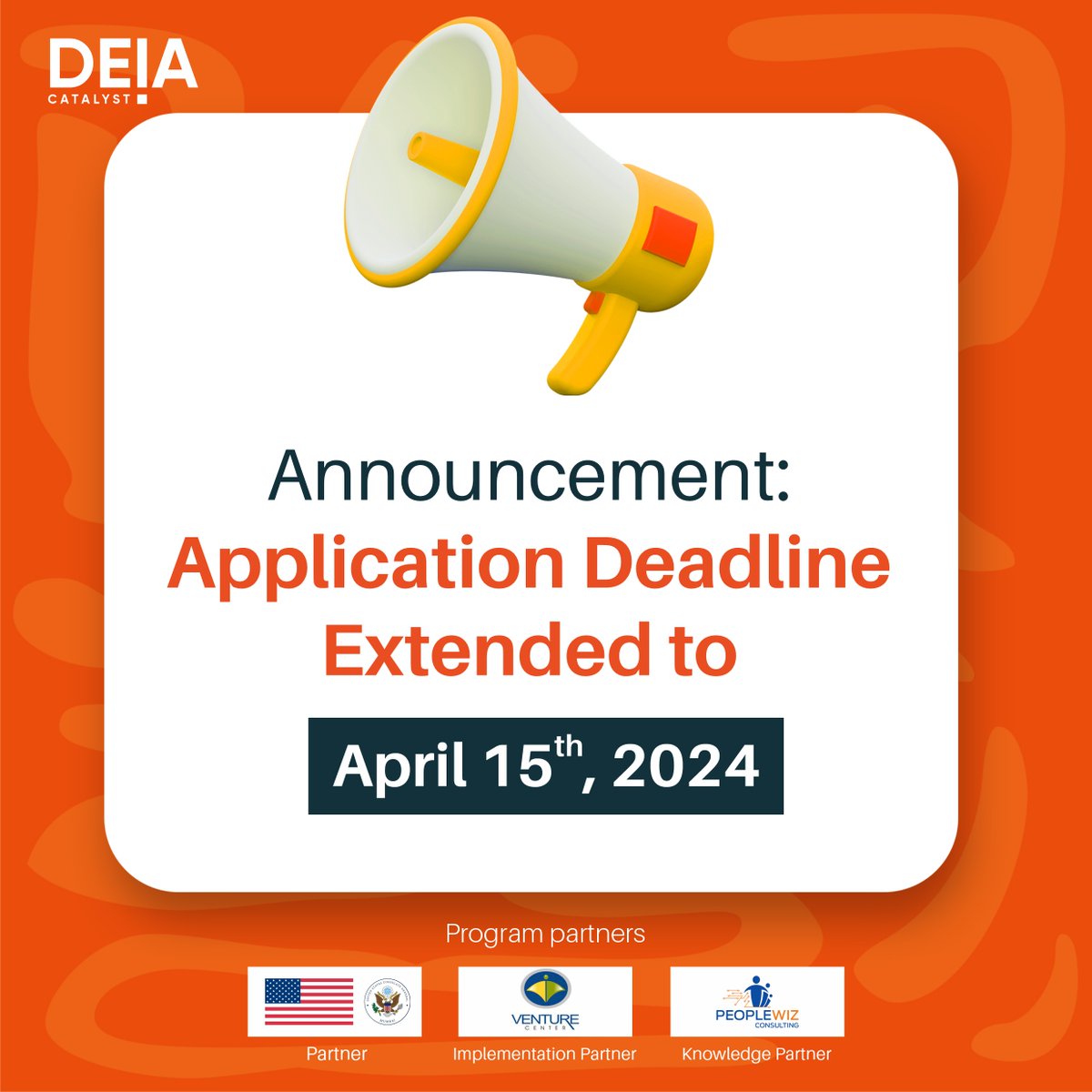 In view of the numerous inquiries & to accommodate those who haven't had the chance to apply yet, We're excited to announce that we've extended the application deadline to April 15th, 2024. Don't miss out on this extended opportunity! Apply now - deiacatalyst.org #DEIA