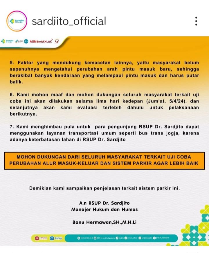 Cc : <a href="/merapi_uncover/">Merapi Uncover</a> 
Hari ini lalu lintas masuk RSUP Dr. Sardjito dan jalan di seputarnya lancar.  Pengunjung yang belum memiliki E-Money &amp; Tapcash bisa menggunakan tunai. Ke depan kebijakan seperti ini harusnya disosialisasikan lebih lama karena banyak pasien dari luar kota.