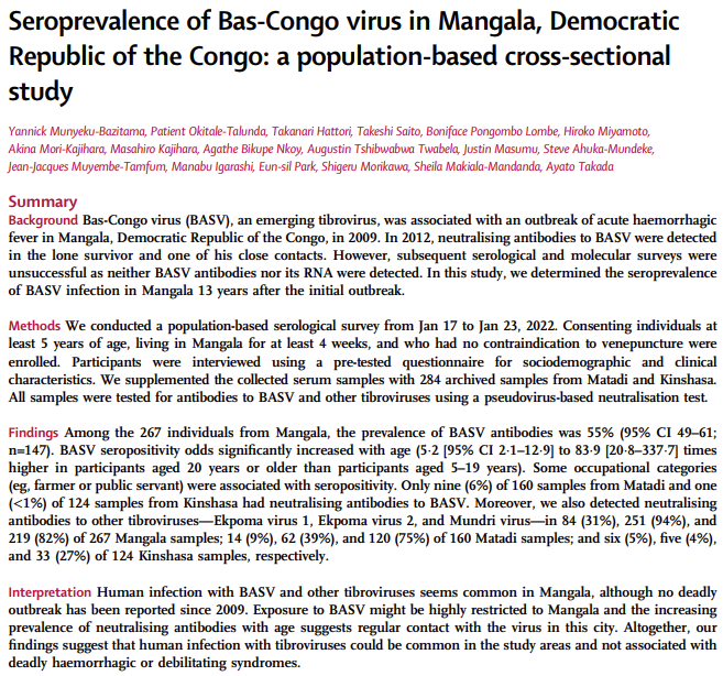 New research article

Seroprevalence of Bas-Congo virus in Mangala, Democratic Republic of the Congo: a population-based cross-sectional study

thelancet.com/journals/lanmi…

#tibrovirus #rhabdovirus #OpenAccess #OA