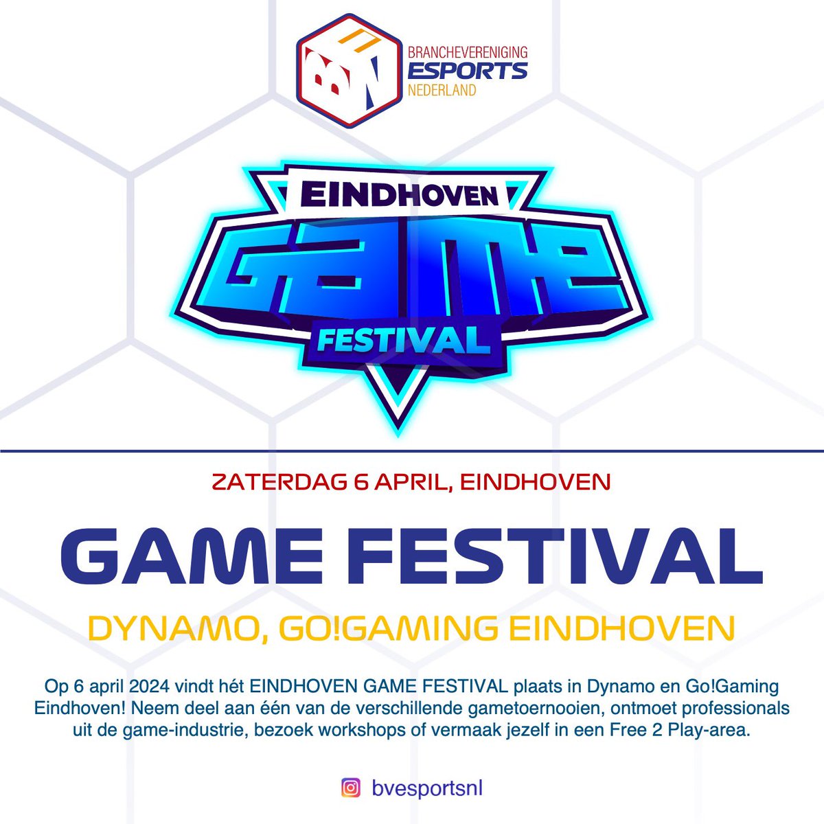 Deze zaterdag, 6 april, vindt op de locaties van BEN-supporters <a href="/dynamo_ehv/">Dynamo Eindhoven</a>  en <a href="/GoGamingNL/">Go!Gaming</a> in Eindhoven het Eindhoven Game Festival plaats. Be there!
 
#eindhovengamefestival #dynamoesports #gogaming #gamefestival #esportsnederland #brancheverenigingesports #nwtv