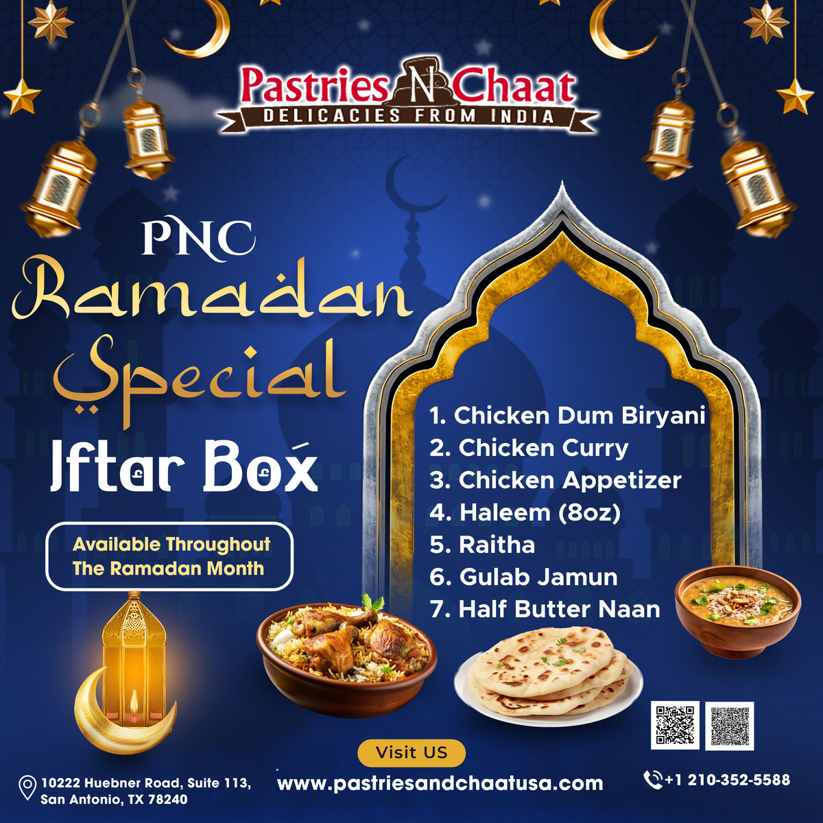 PNC_Sanantonio's tweet image. 🌙✨ Indulge in our special Ramadan Iftar Box at PNC! 🍽️

Available throughout the Ramadan Month at 10222 Huebner Road, Suite 113, San Antonio, TX 78240! 🕌

#RamadanSpecial #IftarBox #PNC #SanAntonioTX #RamadanFlavors #ChickenBiryani #Haleem #GulabJamun