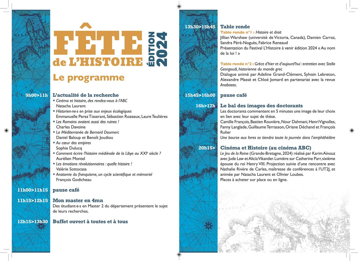 Le département d’histoire de l’@UTJeanJaures organise aujourd’hui sa traditionnelle Fête de l’histoire. L’occasion de favoriser les échanges entre enseignants et étudiants sous d’autres formes ! Le programme ⬇️ @Framespa5136 @umr5608_traces