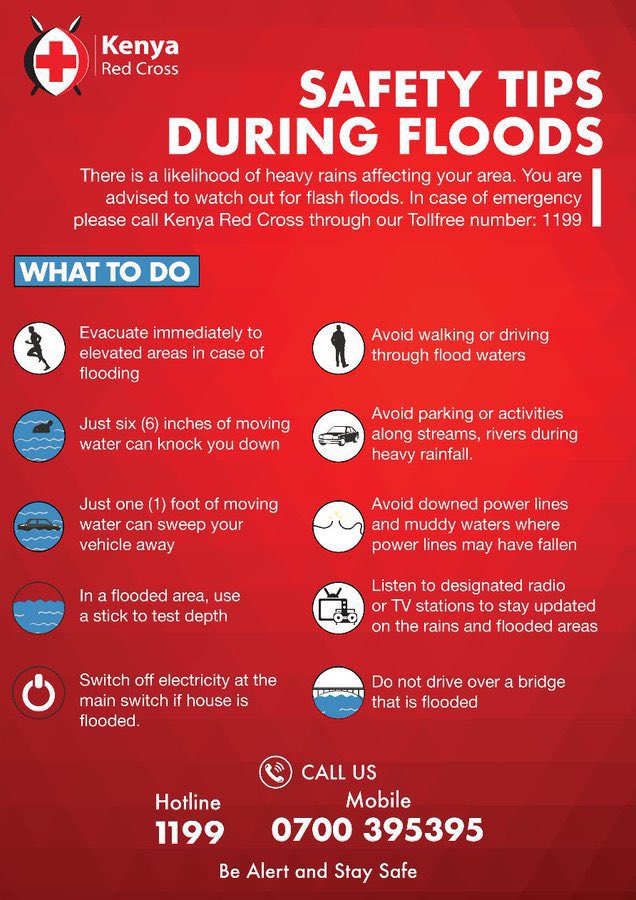 HEAVY RAINFALL ADVISORY from @MeteoKenya @KenyaRedCross is prepositioning critical supplies to support communities respond to negative effects of the rainfall. Play your part. Clear drainage points around your homes. Don't take risks in flooded areas or moving waters