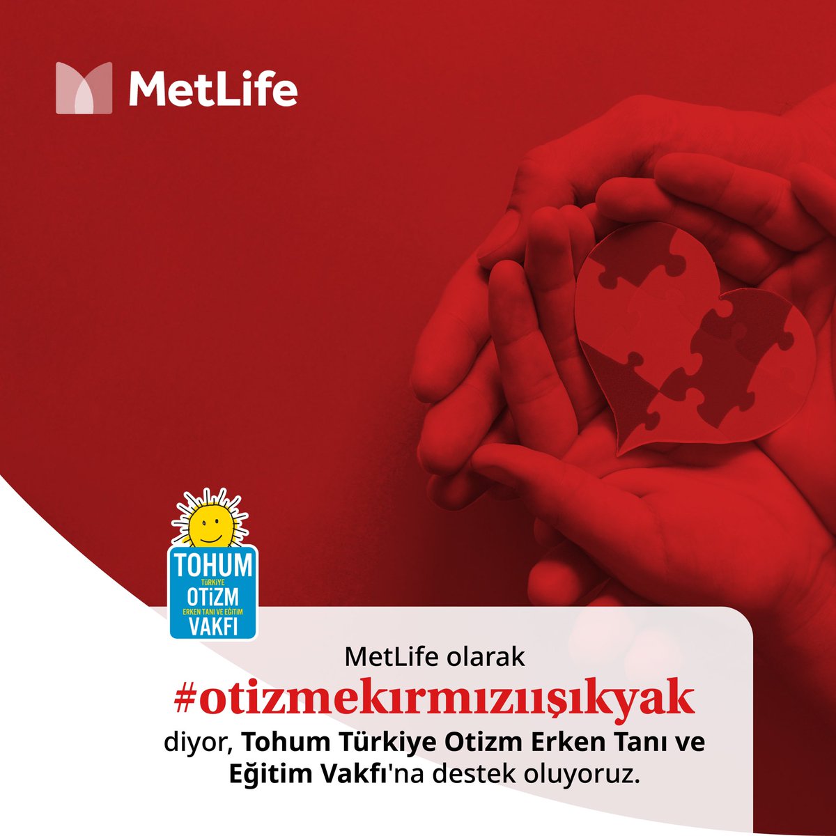 Tohum Türkiye Otizm Erken Tanı ve Eğitim Vakfı'nın 2 Nisan Otizm Farkındalık Günü'ne özel olarak düzenlediği kampanyasına destekçiyiz! Siz de #otizmekırmızıışıkyak hashtagini kullanın, farkındalığın bir parçası olun. ❤