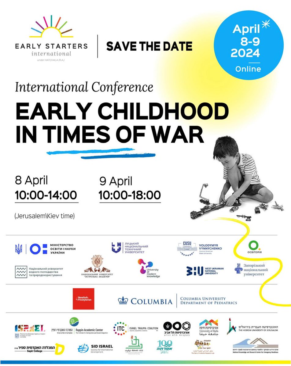 Exchange experience and best practices on working with children in times of war and conflict at Early Starters International's international conference, Early Childhood in Times of War. April 8-9, online! Learn more and register today: forms.gle/EFjcBEVMKK3Hpr…