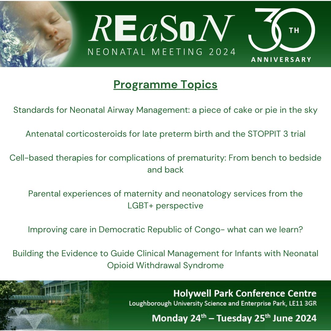REaSoN Neonatal Meeting 2024 Programme coming soon! Visit: reasonmeeting.co.uk for more information and to keep up to date with our meeting announcements. Register here: lnkd.in/eB9CsSkV