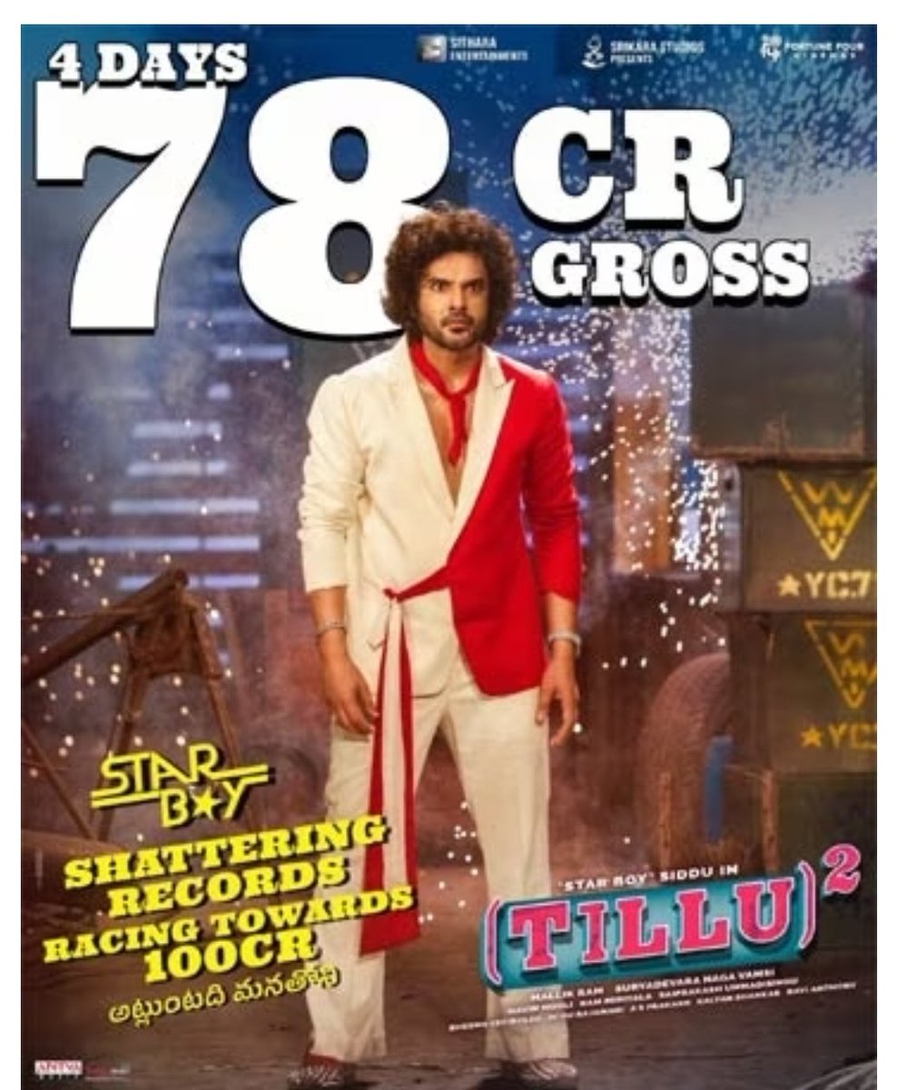 iamLakshmiN3035's tweet photo. #TilluSquare :
4Days WW : 78Cr Gross🔥🔥🔥
⭐ StarBOY || 🔥
||#SiddhuJonnalagadda||
|| #AnupamaParameswaran||
#Beems
#DJTillu #DJTillu2 https://t.co/4GX1GenlUT