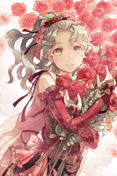 「bare shoulders red rose」 illustration images(Latest)