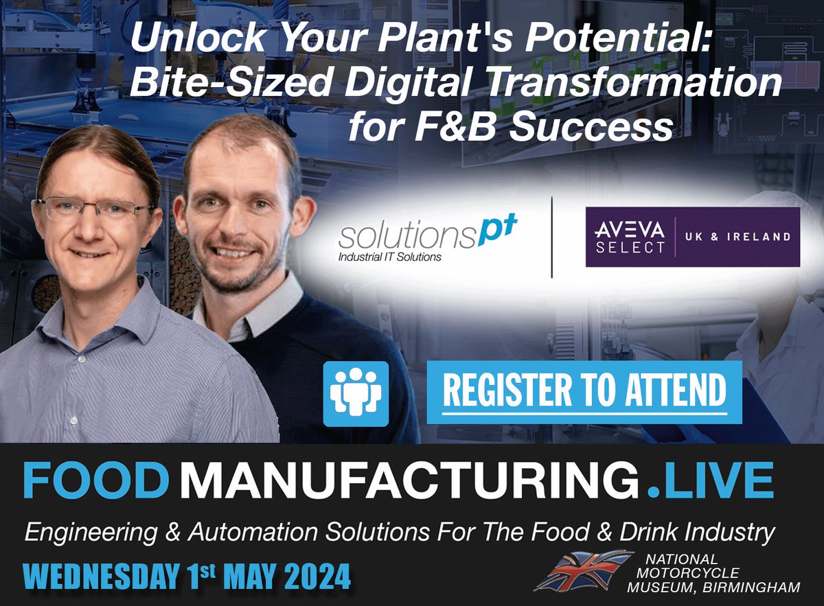 We are delighted to share that Andy Graham & Mark Seed of @SolutionsPT are presenting a special Workshop at Food Manufacturing Live. It takes place on Wednesday 1st May at the National Motorcycle Museum near the NEC. Learn more here bit.ly/4aTxatL  #foodmanufacturinglive