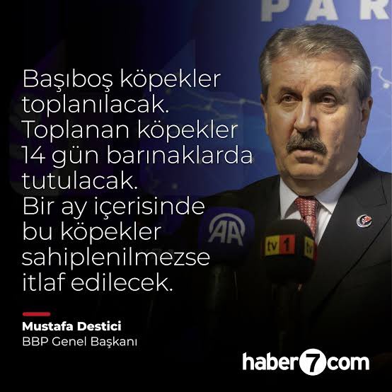 Büyük Birlik Partisi genel başkanı Mustafa Destici, seçim çalışmaları sırasında 5199 Hayvanları Koruma Kanunu’na aykırı olarak öldürme eylemini çözüm olarak gösterip suç işlemiştir. Cimer Şikayet Metni’ni Adalet Bakanlığı’nı seçip göndererek siz de yaşamdan yana bir adım…