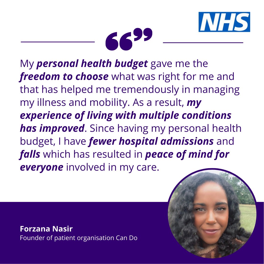 The Personal Health Budget (PHB) Quality Framework supports integrated care boards to share best practice, enabling the life changing outcomes that #PHBs can deliver for people. Forzana explains the positive impact her PHB has had on her life 👇 Read: england.nhs.uk/blog/new-resou…