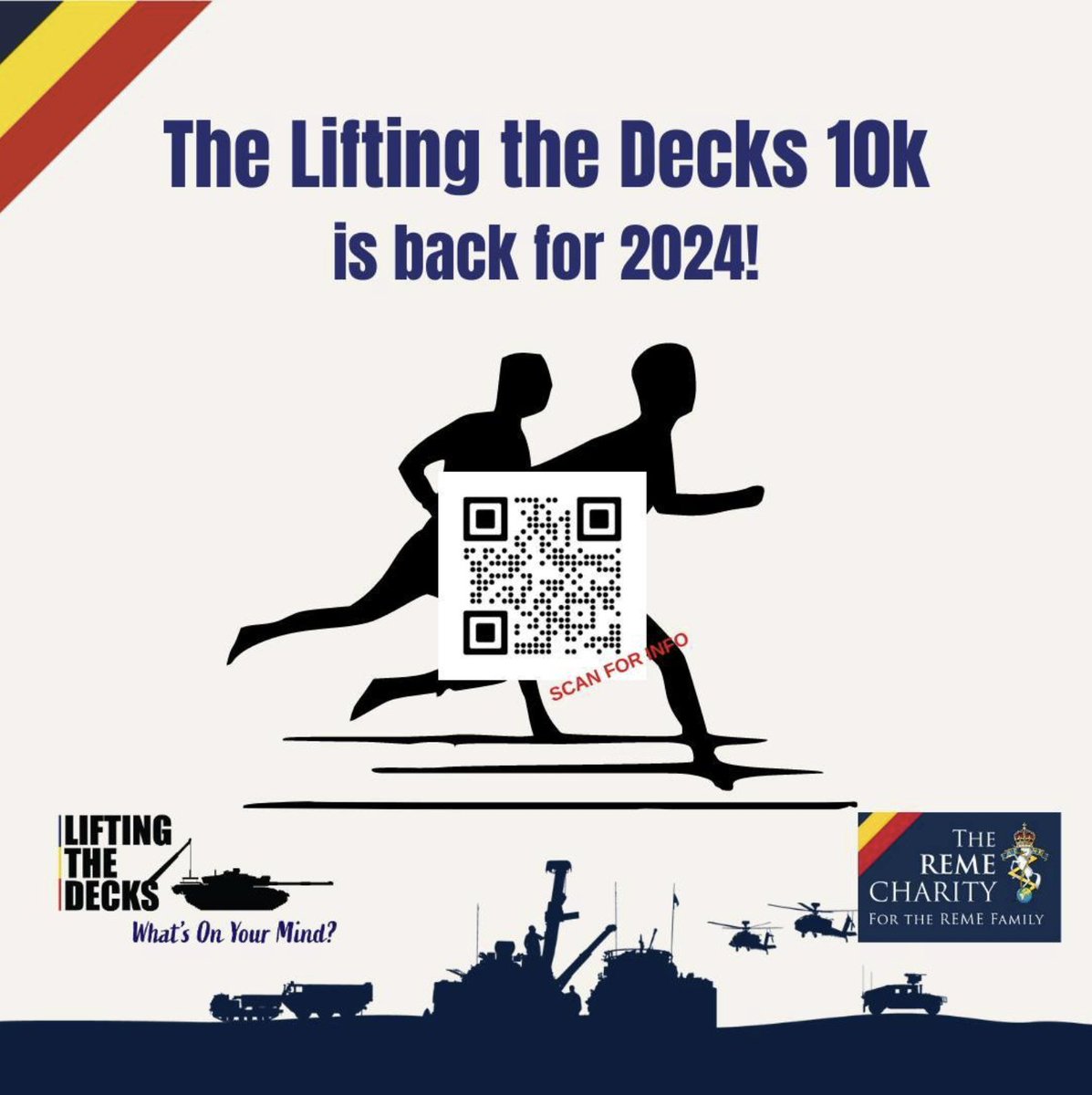 ICYMI: The REME Charity's 'Lifting the Decks' virtual 10K is back for 2024, taking place during mental health awareness week between 13-19th May 2024. Learn more and join in here: ow.ly/5NxW50QYuU0 #liftingthedecks10k