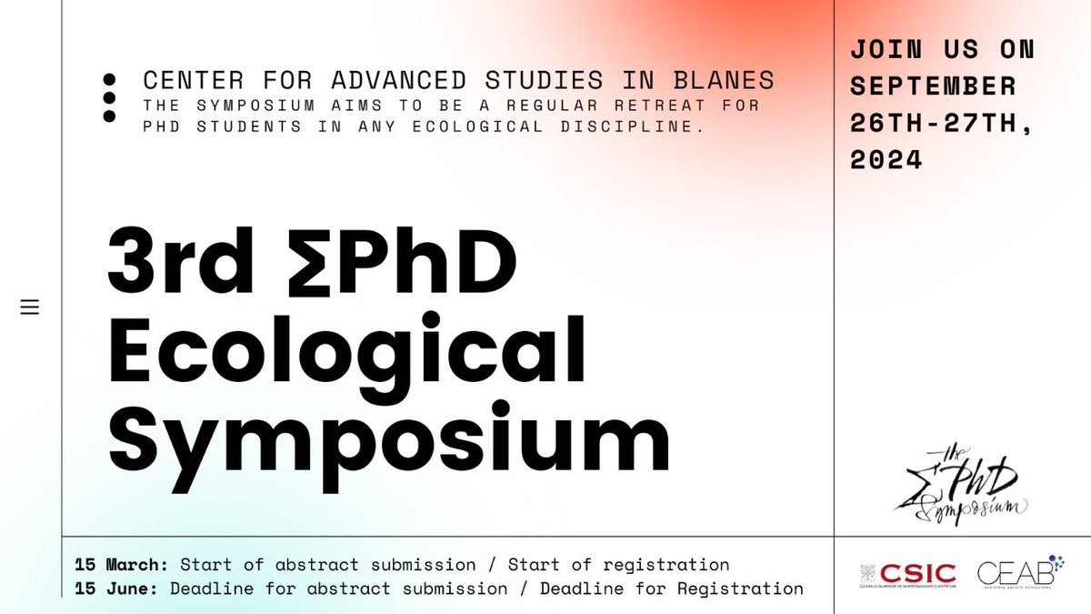 The symposium aims to be a regular retreat for PhD students in any ecological discipline and provides a great opportunity to share and receive valuable feedback, on both their ecological work and presentation skills🙌

👇 All the information to participate
bit.ly/4cegSwl