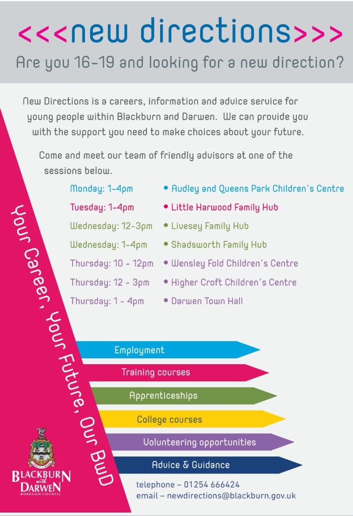 New Directions are still available over the Easter holidays, contact us on 01254 666424