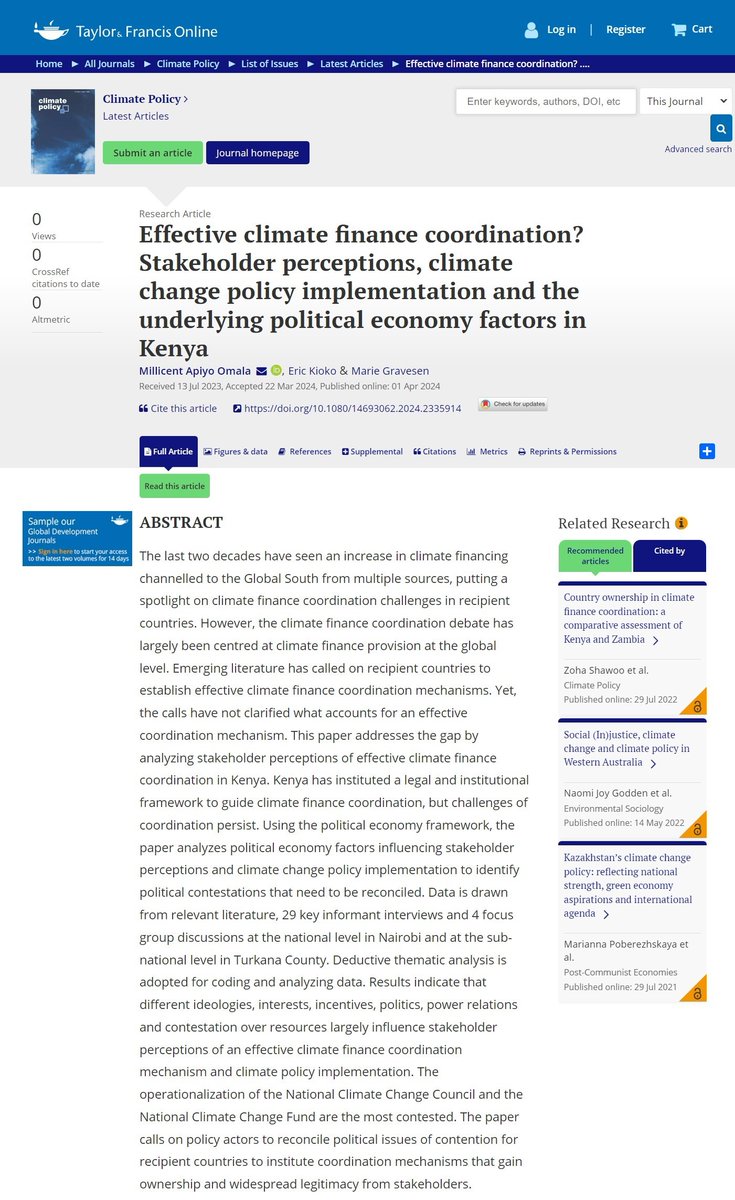 'We need an effective climate finance coordination mechanism' But what does that mean? In this article, we analyzed stakeholder perceptions of effective climate finance coordination in Kenya. Link to the paper: tandfonline.com/doi/full/10.10…