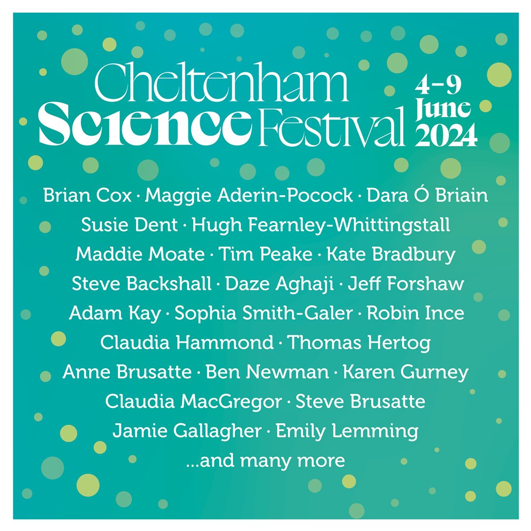Join us at #CheltSciFest from 4 – 9 June 🧬 Join the likes of Brian Cox, Maggie Aderin-Pocock, Dara O'Briain, Tim Peake and so many more for a whirlwind of discovery, demos and myth-busting marvels 🔭 Explore the full line-up here: issuu.com/cheltenhamfest…