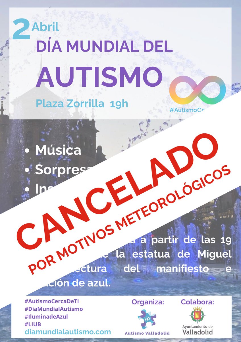 Lamentablemente, debido a las condiciones meteorológicas, nos vemos en la necesidad de cancelar la concentración del Día Mundial del Autismo.