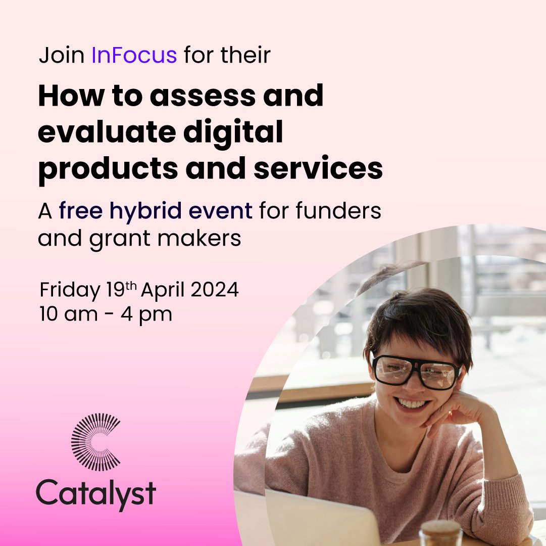 Excellent opportunity to explore the principles of digital project evaluation! Join inFocus and Catalyst for advice on how to support monitoring and evaluation of digital products and services. bit.ly/3VIy0UZ #DigitalProductsAndServices #Evaluation #Grantmakers