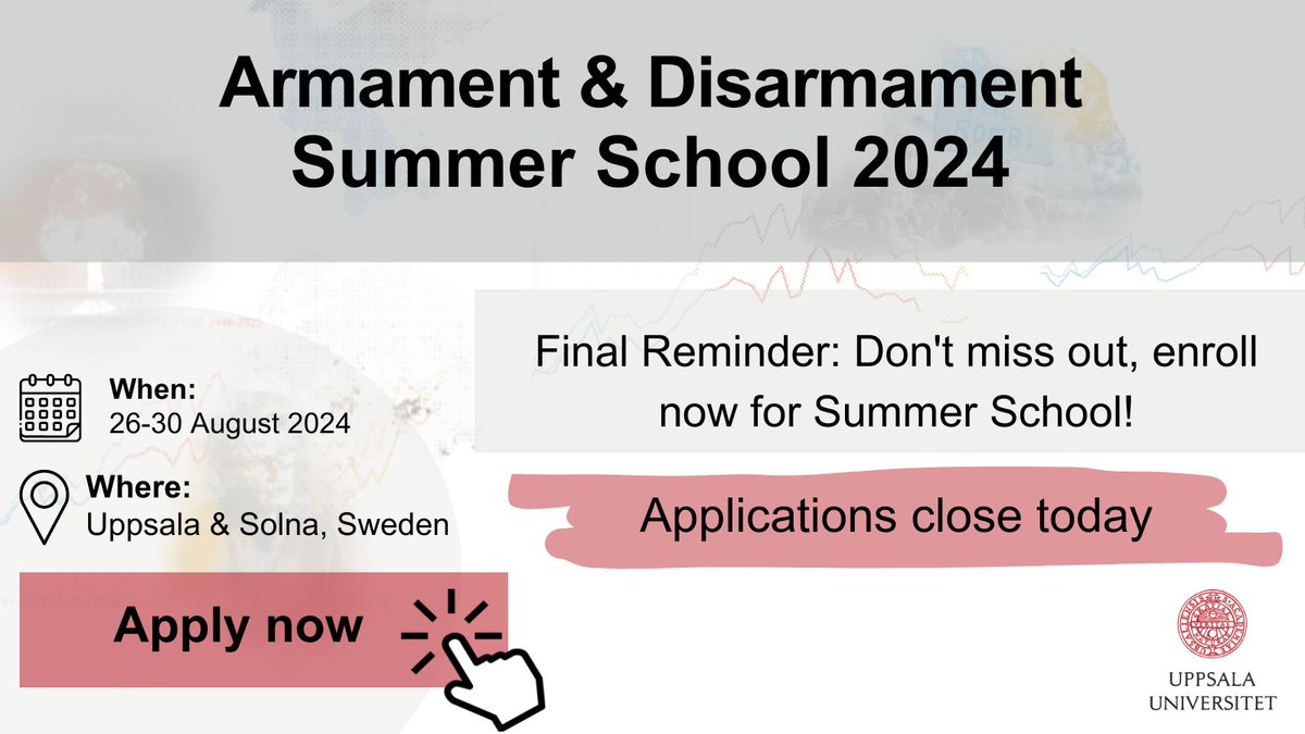 ➡ Final reminder for the Armament & Disarmament Summer School 2024, applications close today! ➡ Apply here: www3.uu.se/alvamyrdalcent… @SIPRIorg @odcnp