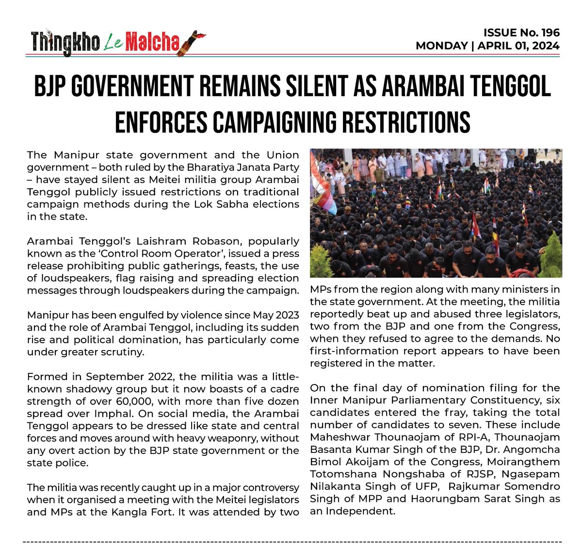 The Manipur state government did not respond when #ArambaiTenggol announced restrictions on vote campaigning in the valley.
#KSO
#KukiInpi

#MeiteiliesXposed 

@rashtrapatibhvn @PMOIndia @HMOIndia @htTweets @thewire_in @BBCBreaking @the_hindu @UNGeneva @arunachalite