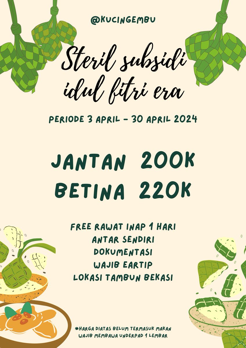 🧚‍♀️ STERIL KUCING SUBSIDI BEKASI 🧚‍♀️

periode 3 april - 30 april
Maximal booking h-2 sebelum jadwal yaa
Jadwal hanya tersedia di hari sabtu - rabu

Untuk cara daftarnya bisa baca thread ini yaaa 

#sterilkucing #kucing #bekasi #sterilsubsidi #subsidi