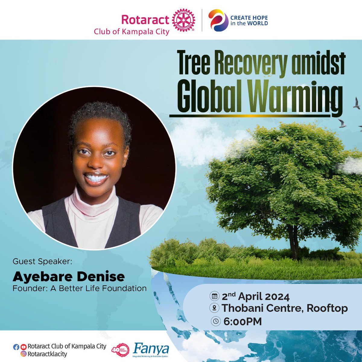 Branching out for change? Join us for fellowship today on “Tree Recovery Amidst Global Warming” Together, let’s nurture hope and sow the seeds of resilience. Guest Speaker @AyebareDenise #rotaractklacity #treeplanting