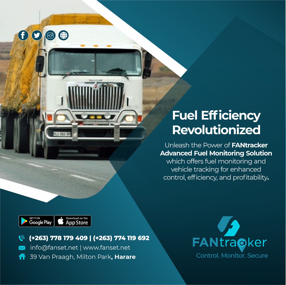 Experience Seamless Integration and Real-Time Data Insights with FANtracker Advanced Fuel Monitoring Solution. Sign up for FANtracker and get real-time alerts in case of any fuel theft and drainage! Contact FANtracker on +263778179409/ 0774119692 #Fantracker #Fuelmonitoring