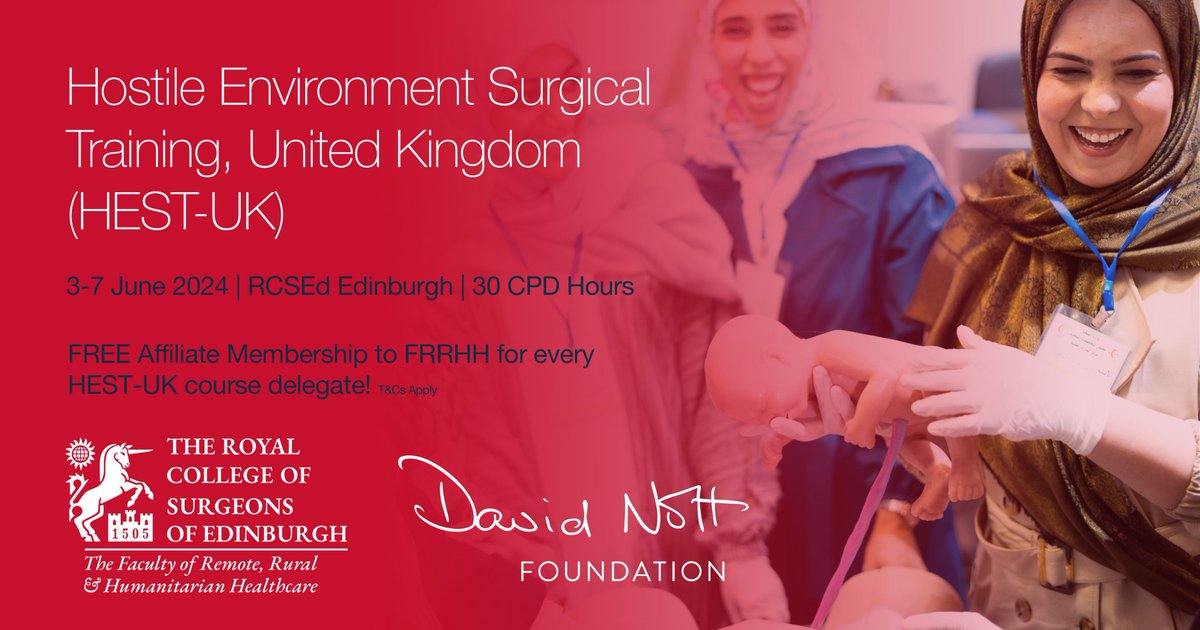 Calling all surgeons! Don't miss out on the opportunity to enhance your skills in trauma surgery with the HEST-UK course. Join us in Edinburgh this June and be part of a global movement to improve healthcare in crisis areas. Register now: rcsed.ac.uk/hestuk @NottFoundation