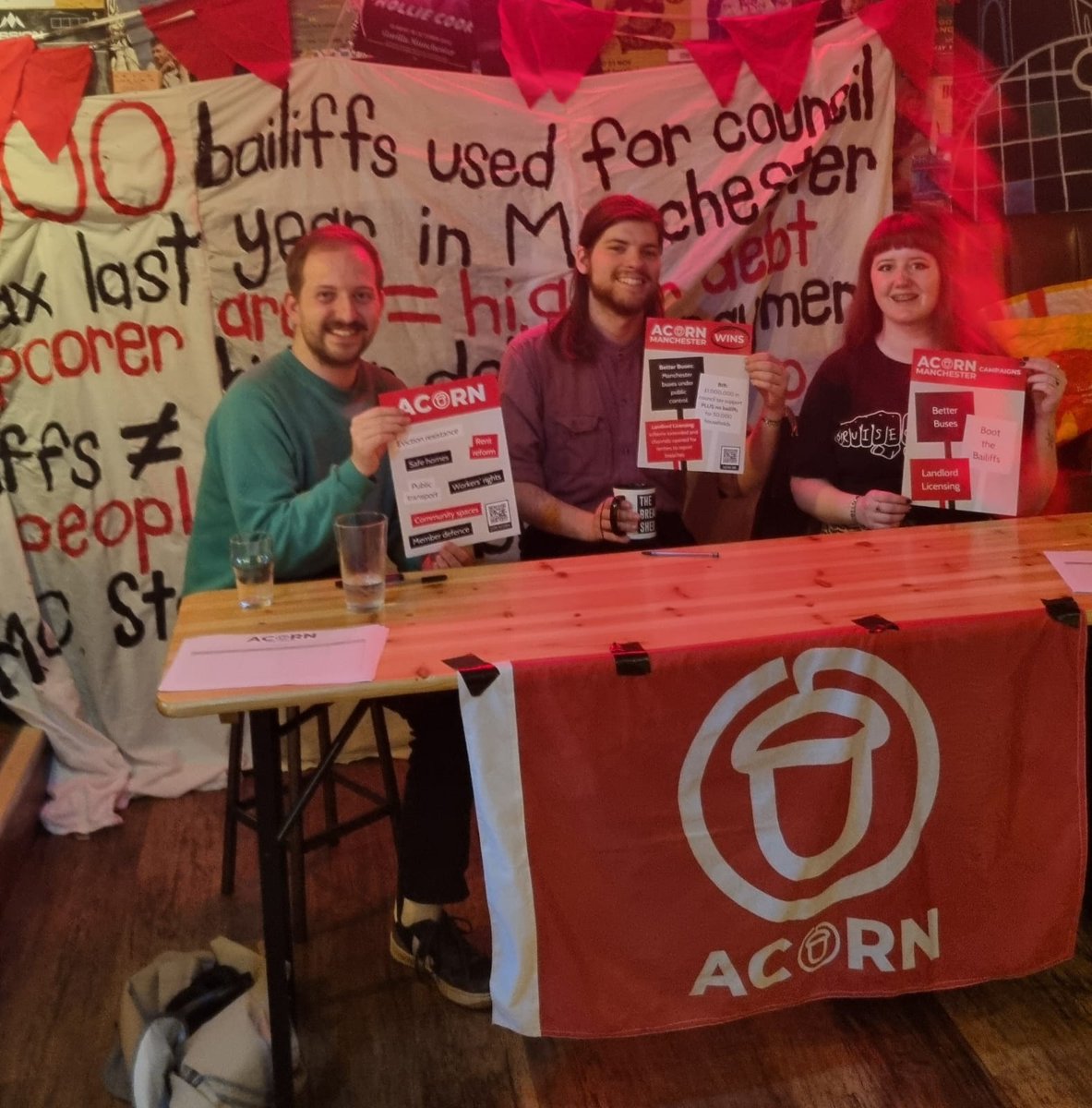 We had a stall last Friday and Saturday in the Flour & Flagon pub as a part of Manchester Punk Festival. We were talking to people about our Boot the Bailiff campaign win💪and asking people to join ACORN. To join the union sign up here: acorntheunion.org.uk/join
