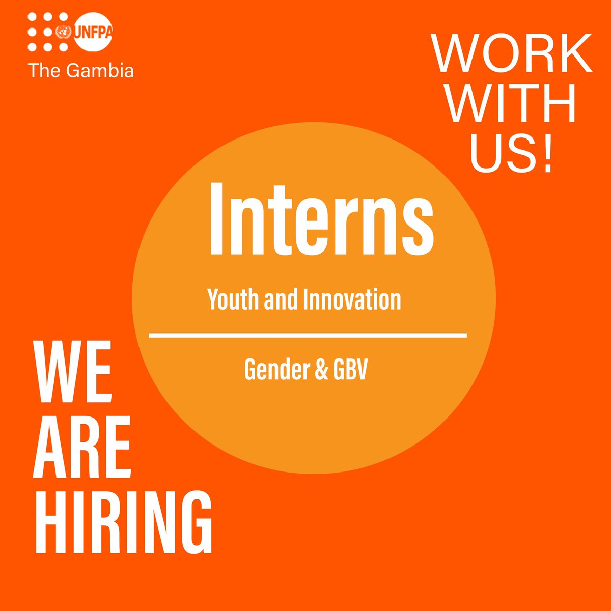 🚨We're looking for passionate individuals to join our team as interns to support our work in Gender &amp; GBV and Youth &amp; Innovation.

Spread the word and apply by April 16th, 2024.

unf.pa/3VGDz6m

#DeliveringForTheGambia