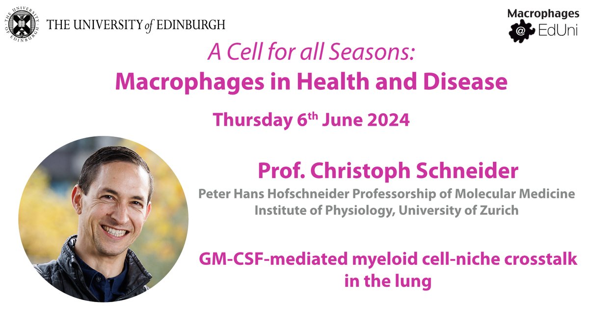 How do #myeloid cells (incl. #macrophages) communicate with their #niche in the lung? Join us @MacEdiUni symposium in June to hear from @ChSchneider_PhD about the role of #GMCSF in this dialogue. Programme & reg. details 👉 ed.ac.uk/inflammation-r… @EdinUni_IRR @britsocimm