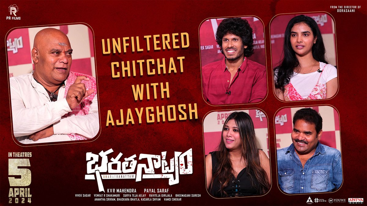 An Unfiltered & Entertaining Conversation❤️‍🔥 Team #BHARATHANATYAM special chit-chat with our Shakuni aka #AjayGhosh garu Watch full interview here: youtu.be/nT3yOjBNK8c IN CINEMAS April 5th💥 @suryatejaaelay @Minakshigoswamy @kvrmahendra @payalsaraaf @Hiteshsaraf14