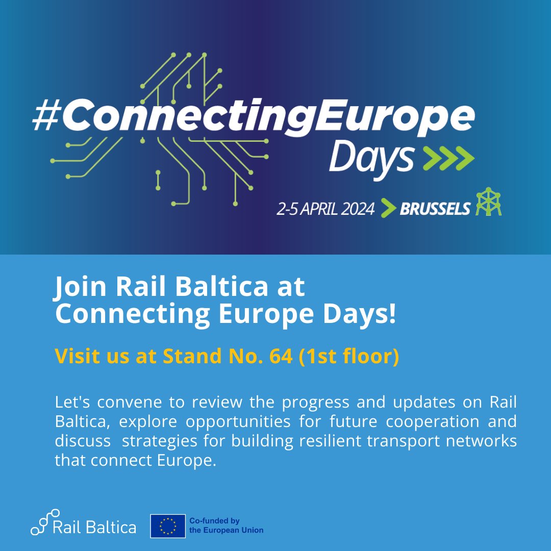 🇪🇺The Connecting Europe Days are just around the corner. Join us at Stand No. 64 on the 1st floor, where the #RailBaltica extended management and experts' team will be waiting to greet you. #ConnectingEurope #CEFTransport @Transport_EU