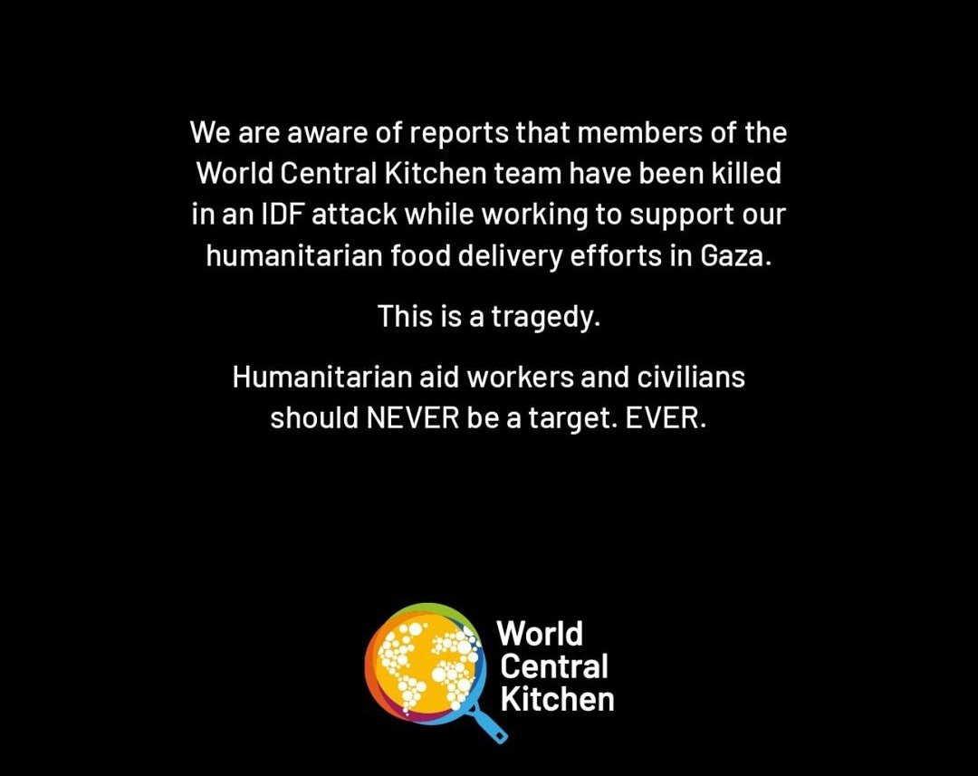 Ülkemizin 11 ilini yıkıma uğratan deprem felaketi sonrası  her ilde kurdukları mutfaklarla halkımıza yemek ulaştırmak için çalışan meslektaşlarımızın Gazze de Israil saldirilarinda öldürüldüğü haberini almanın derin üzüntüsü  içindeyim.
<a href="/chefjoseandres/">Chef José Andrés 🕊️🥘🍳</a>