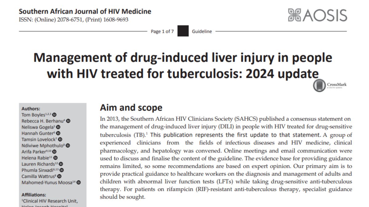 Exciting news! The SAHCS 2024 update of the Drug-Induced Liver Injury (DILI) guideline - has just been published and available for download View the guideline here:sahivsoc.org/Files/SAHCS%20… @SpotlightNSP @TBAlliance #TB