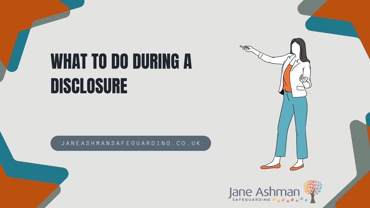 Our actions following a disclosure are pivotal to in supporting the child appropriately. Read the blog here, janeashmansafeguarding.co.uk/what-to-do-dur… to find out what steps you need to be taking should a disclosure be made to you. #safeguarding