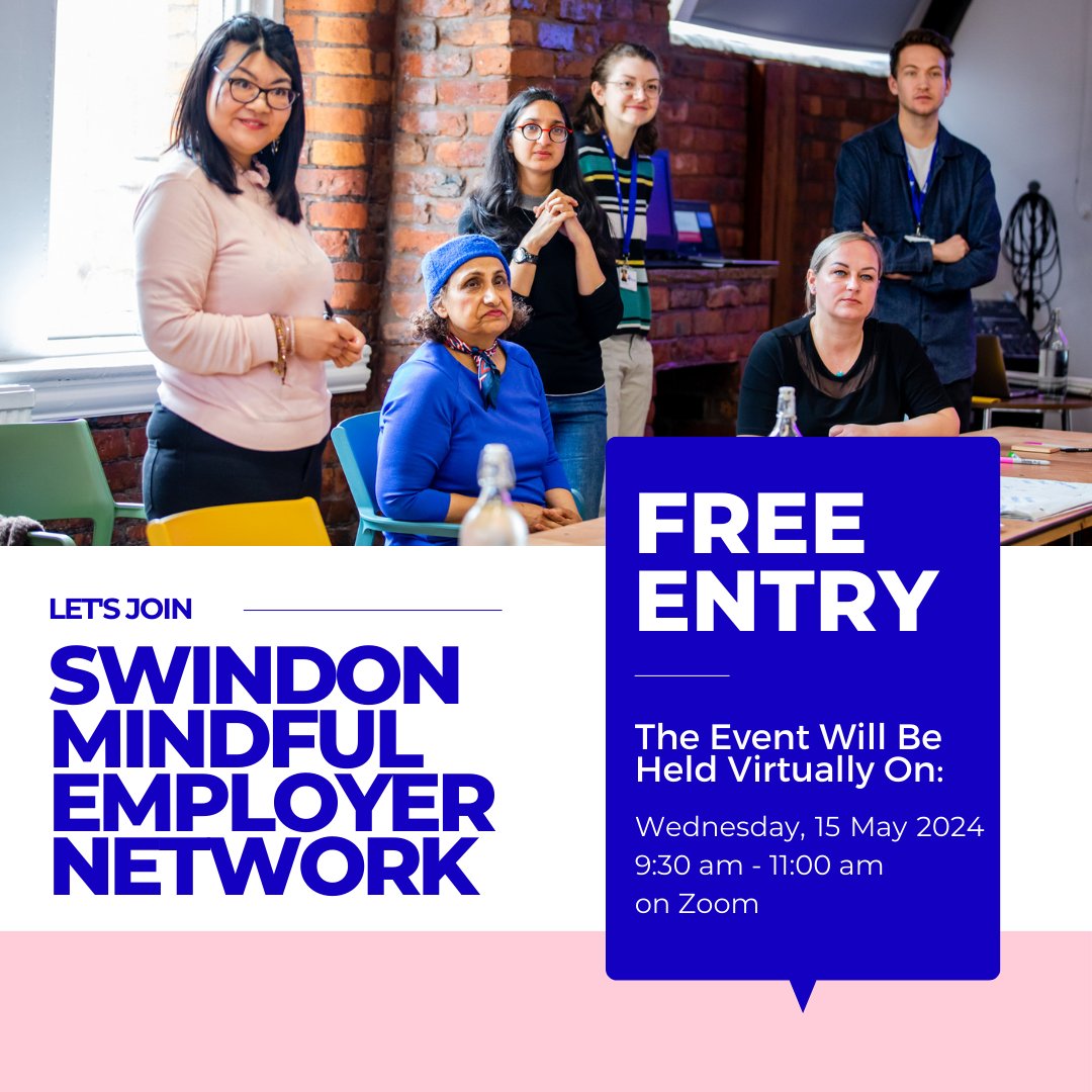 SwinGlosMind's tweet photo. Join us on Wednesday 15th May! 💙
Businesses in Swindon, let's talk mental health & staff wellbeing.
Sign up now for free: https://t.co/NIptjS3ZVx
#SMEN #SwindonMindfulEmployerNetwork #MentalHealthAtWork https://t.co/NZ1uNAUr7B
