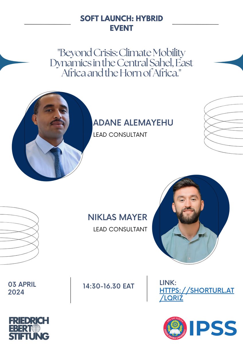 📢 Join us tomorrow! 🫱🏽‍🫲🏼 Our policy paper launch with @ipss_addis is just around the corner. We’ll take a deep dive into the impact of #ClimateChange on migration. #ClimateMobility #Africa 📆 Wed, 3 April ⏰ 14.30-16.30 EAT 👉🏼 shorturl.at/lqrIZ