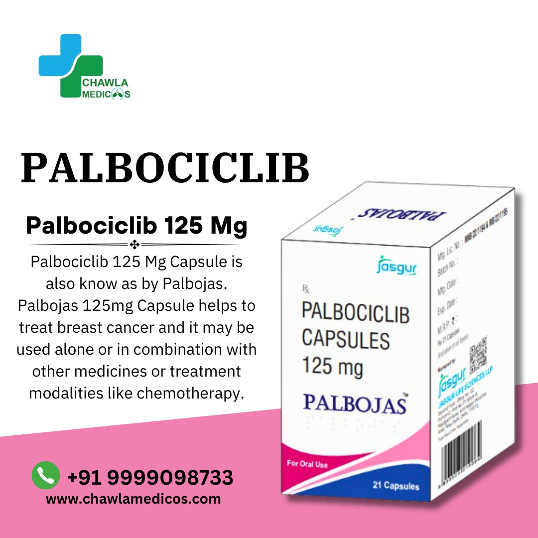 ChawlaMedicos's tweet photo. Chawla Medicos proudly introduces Palbociclib (Palbojas) 125mg Capsule, a revolutionary advancement in cancer therapy designed to effectively combat malignancies. 
.
.
#palbojas #palbociclib #cancercure #Cancer #BreastCancerAwareness #cancertreatment #cancerdrug #Cancers https://t.co/Ih8Z8NvFQG